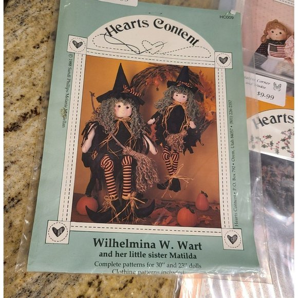 Vtg Hearts Content SEWING Doll PATTERNS Lot of 6. Wilhelmina Wee Willy Kittens - Picture 2 of 8